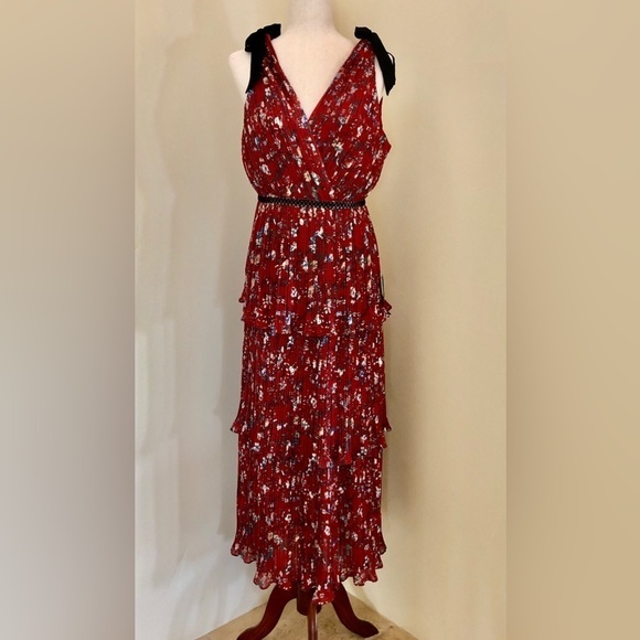 Lulus. Such Sophistication Rust Red Floral Print Pleated Maxi Dress. Medium - Picture 5 of 15